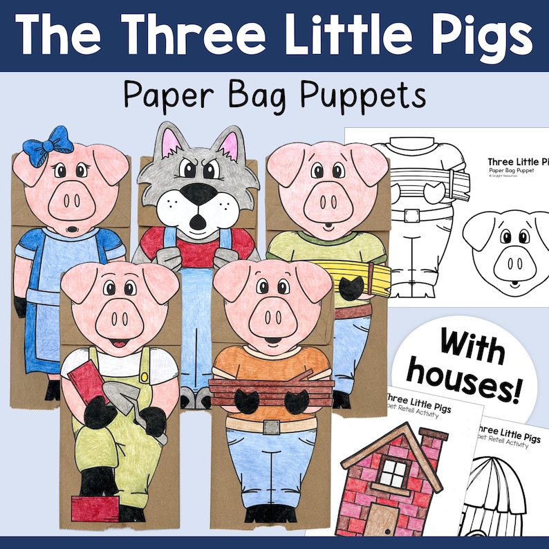 The Three Little Pigs Paper Bag Puppets, Story Retell Craft, Classroom ...
