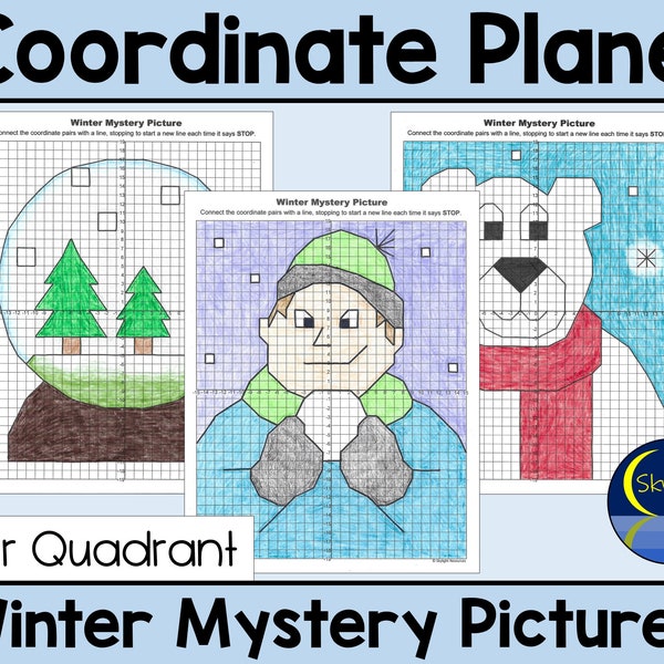 Winter Coordinate Plane Graphing Pictures in Four Quadrants