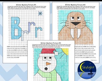 Winter Coordinate Plane Math Graphing Pictures in Quadrant I Mystery Picture Fun