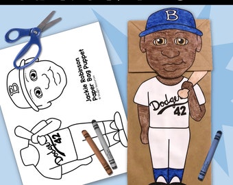 Black History Month | Jackie Robinson Baseball Paper Bag Puppet | Kids Craft Activity