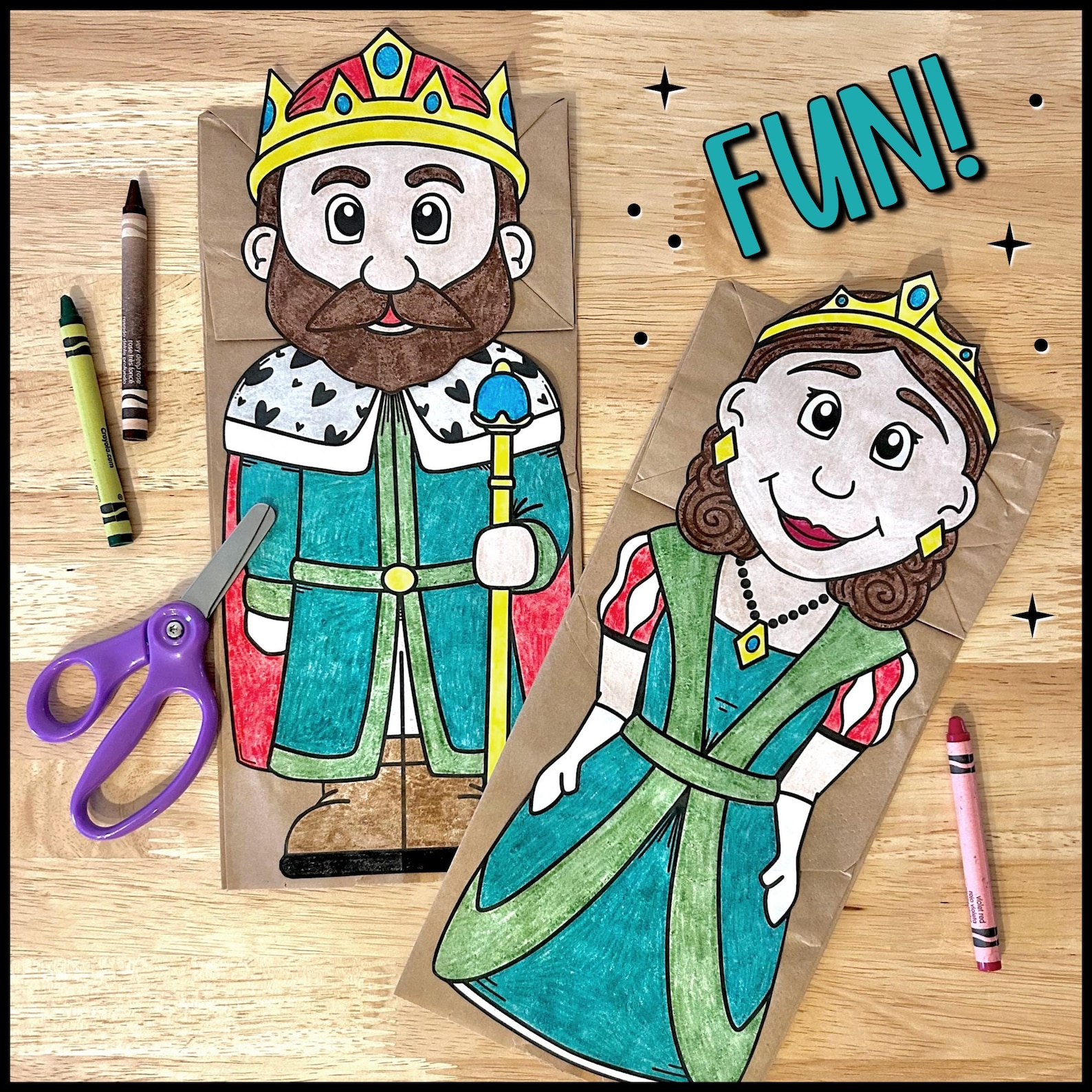 King and Queen Paper Bag Puppets Fun Craft Activity for Kids - Etsy