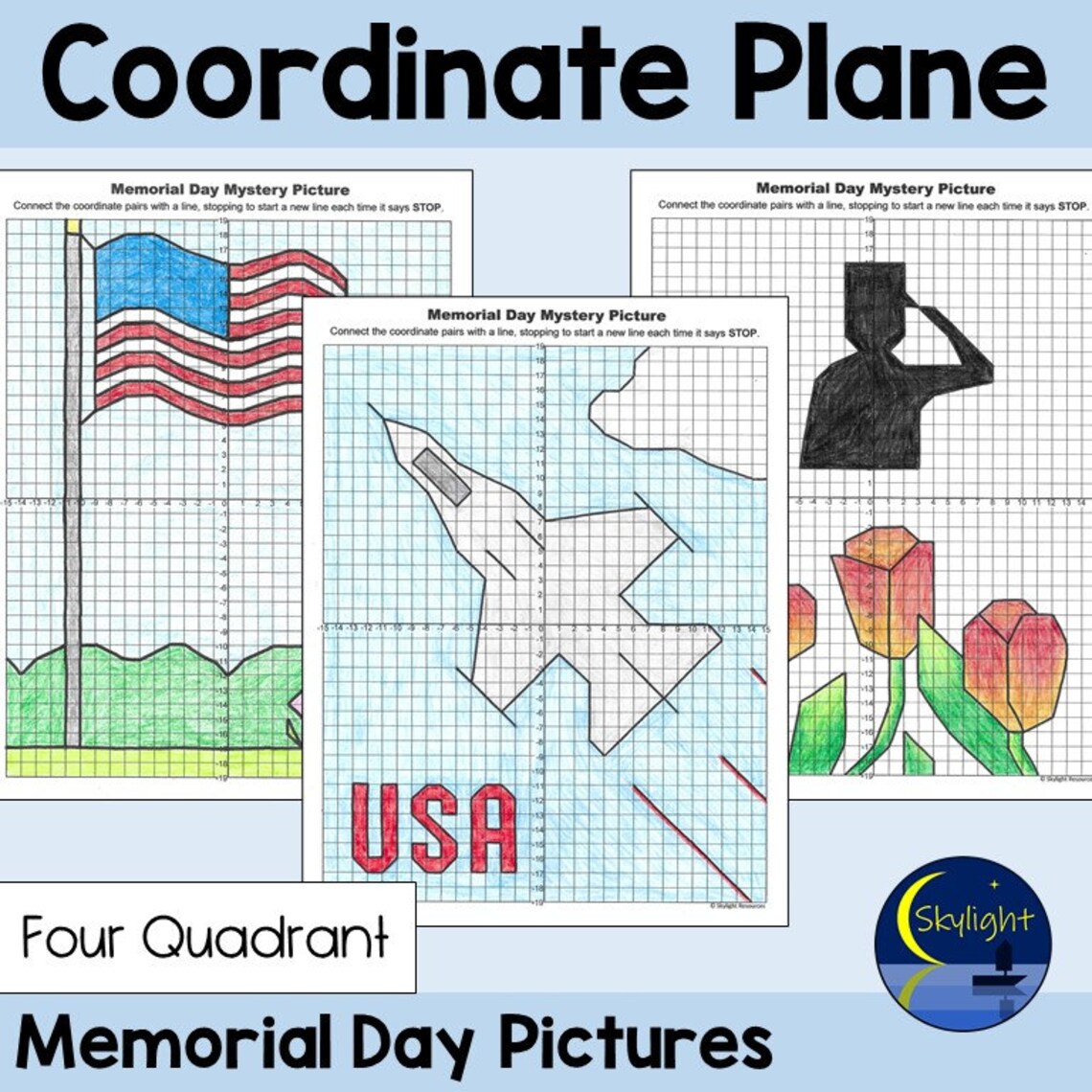 Memorial Day Math Coordinate Plane Graphing Mystery Pictures in All ...