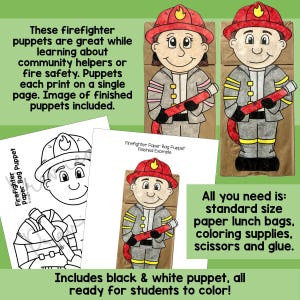 Marionetas de bombero hechas con bolsas de papel / Manualidades divertidas para ayudar a la comunidad para niños imagen 5