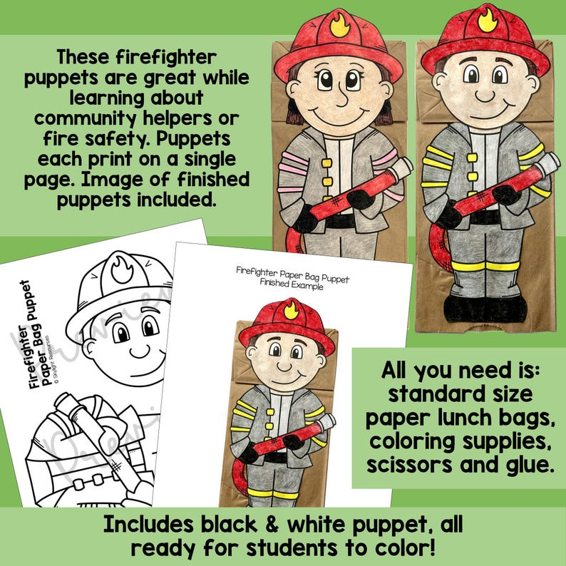 Marionetas de bombero hechas con bolsas de papel / Manualidades divertidas para ayudar a la comunidad para niños imagen 5