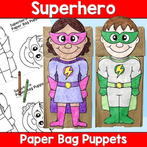 Super-héros avec sac en papier, marionnettes, activité artisanale amusante pour les enfants de la maternelle, 1re et 2e année