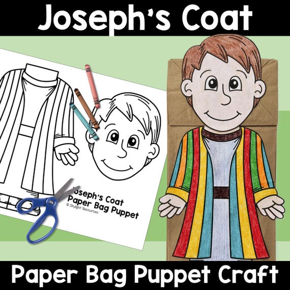 Joseph's Coat of Many Colors Paper Bag Puppet Bible Lesson Craft Activity for Kids