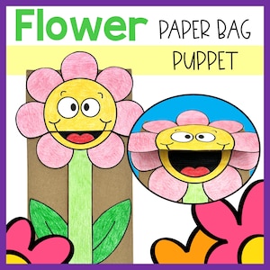 Flower Paper Bag Puppet Kids Craft Activity for Spring or Summer