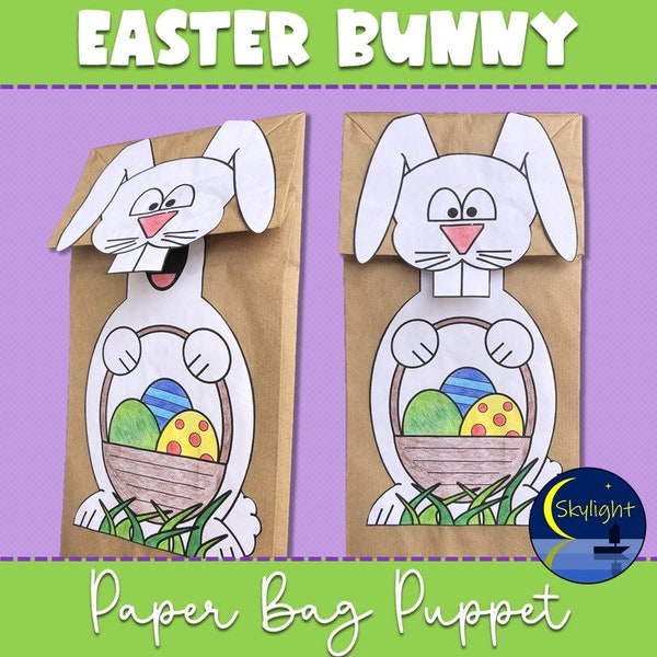 Easter Bunny Paper Bag Puppet Kids Craft Activity for School or Home