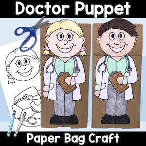 Marionnette avec sac en papier Doctor | Activité manuelle amusante d'aide communautaire pour les enfants
