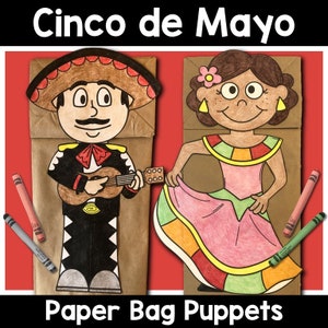 Marionetas de bolsas de papel para el Cinco de Mayo / Manualidades navideñas de México para niños
