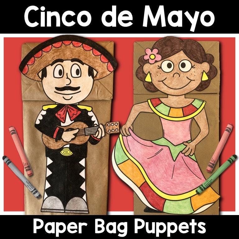 Cinco de Mayo Paper Bag Puppets Mexico Holiday Craft Activity for Kids