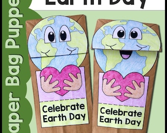 Earth Day Paper Bag Puppet Craft Kids Activity for School or Home