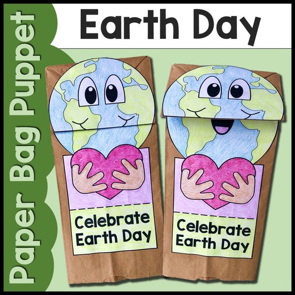 Earth Day Paper Bag Puppet Craft Kids Activity for School or Home