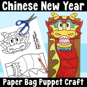 Burattino di carta del capodanno cinese, attività artigianale del drago del capodanno lunare per bambini