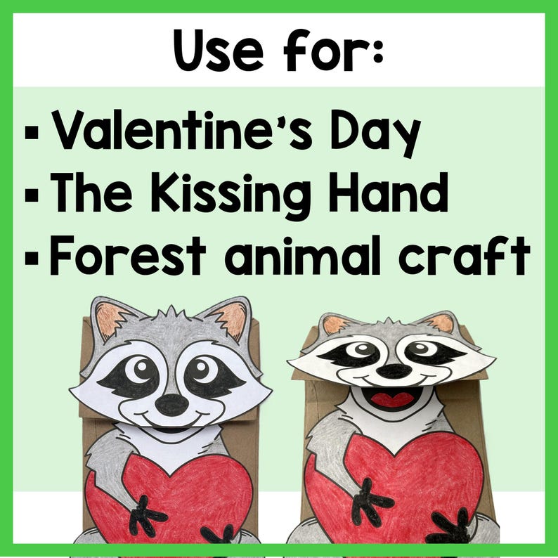 Raccoon Paper Bag Puppet Craft Activity for Valentine's Day or the ...