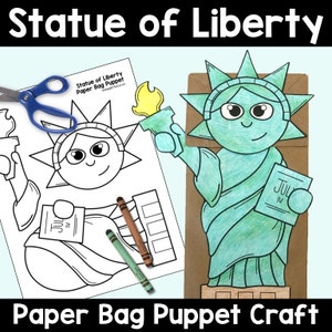 Actividad de artesanía con títeres de la Estatua de la Libertad con bolsas de papel para niños