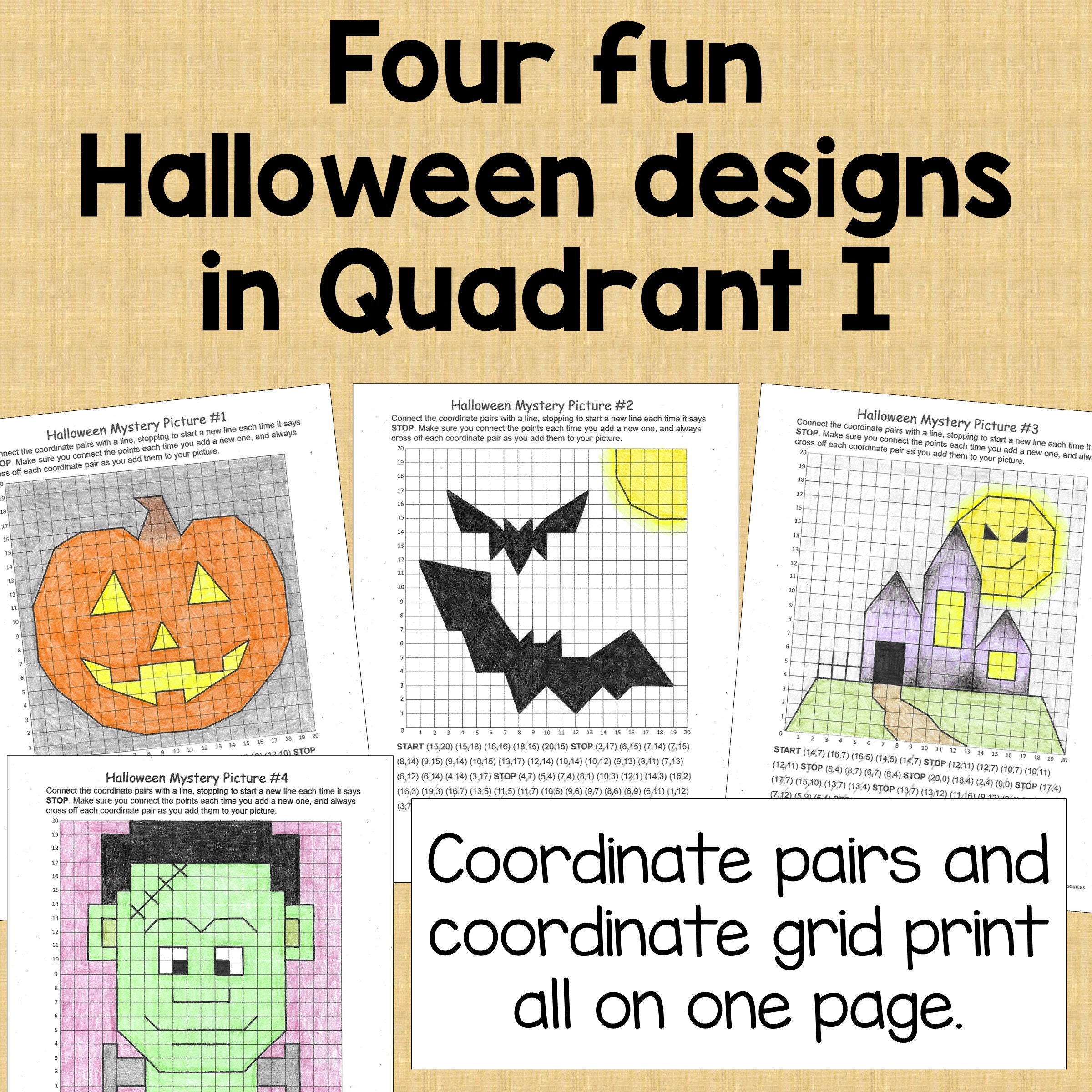 Hojas de trabajo de actividades matemáticas de Halloween: Imágenes gráficas  misteriosas del plano de coordenadas en el cuadrante I - Etsy México, image size:2400x2400