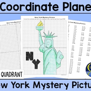 Puede incluir: Una hoja de trabajo imprimible para que los niños practiquen la representación gráfica de coordenadas en una gráfica. La hoja de trabajo presenta una imagen de la Estatua de la Libertad que se revela al conectar los puntos. La hoja de trabajo incluye instrucciones para conectar los pares de coordenadas con una línea, deteniéndose para comenzar una nueva línea cada vez que diga "STOP".
