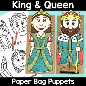Activité manuelle amusante avec des marionnettes en sac en papier pour les enfants, le roi et la reine