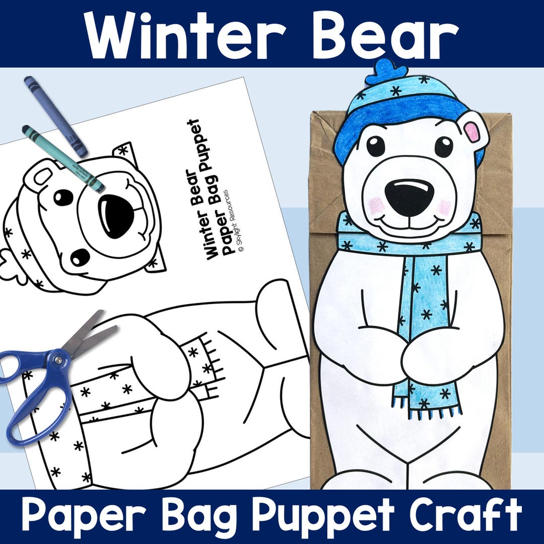Winter Bear Paper Bag Puppet Activity, Fun Polar Bear Animal Craft - Etsy