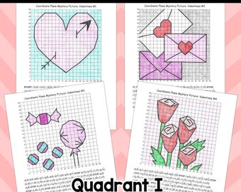 Valentine's Day Math Coordinate Plane Mystery Graphing Pictures in Quadrant I