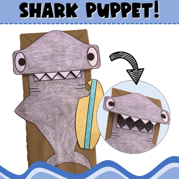 Summer Shark Paper Bag Puppet Kids Craft Activity