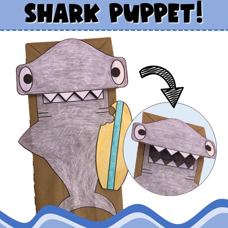 Summer Shark Paper Bag Puppet Kids Craft Activity
