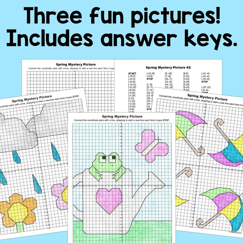 Spring Coordinate Plane Graphing Pictures Four Quadrant Math Activity ...