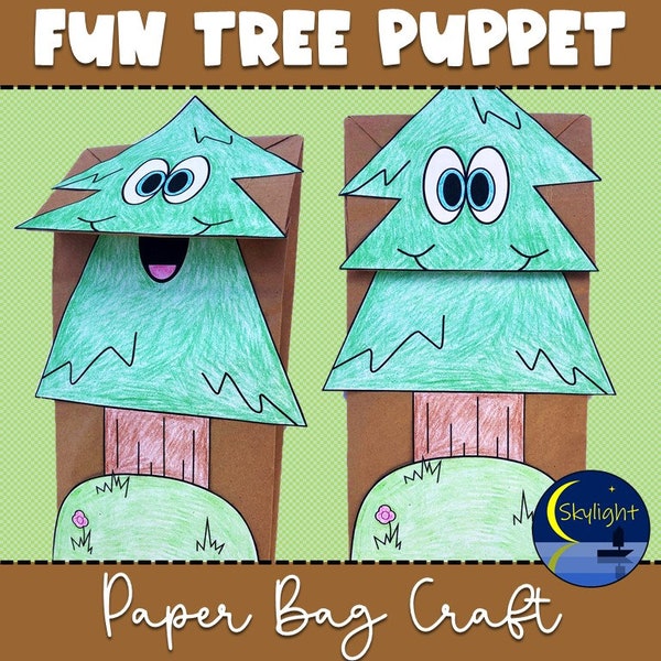 Tree Paper Bag Puppet Kids Craft Activity for Earth Day or Arbor Day