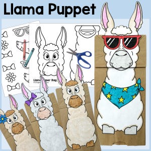 Activité créative amusante de marionnettes dans un sac en papier avec des lamas pour les enfants