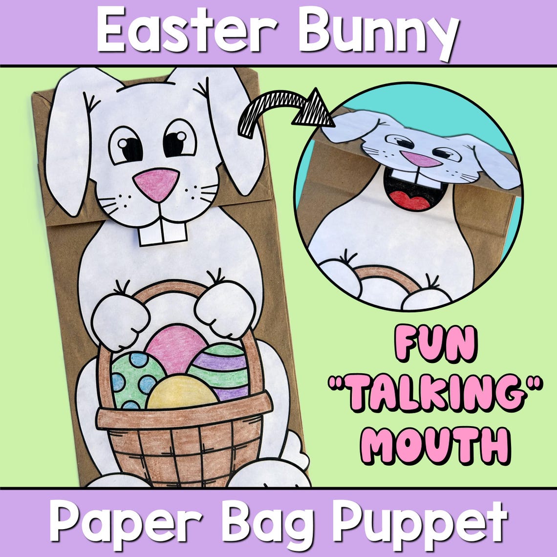 Easter Bunny Paper Bag Puppet Kids Craft Activity for School or Home ...