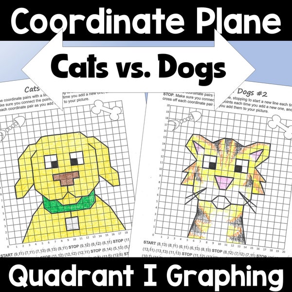 Coordinate Plane Mystery Pictures Quadrant I Cats vs. Dogs Math Graphing Fun 5th Grade