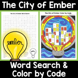 The City of Ember Word Search and Color by Number Novel Reading Questions, Fun Classroom Activities