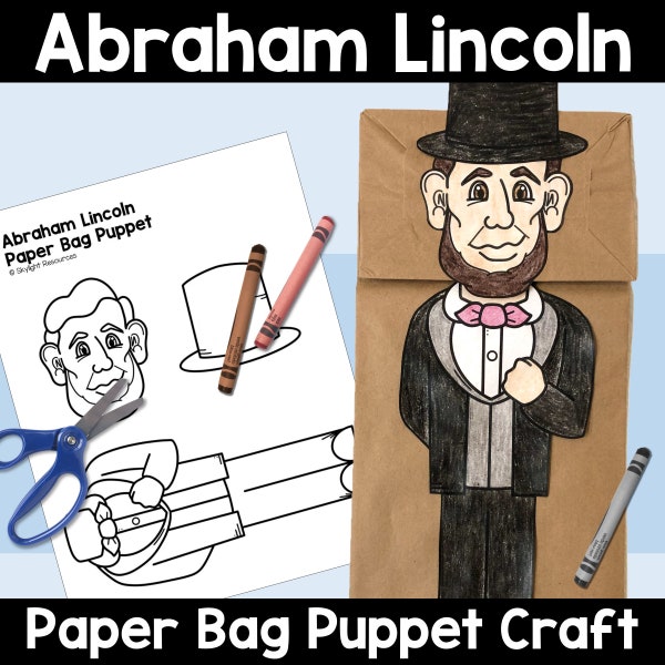 Abraham Lincoln Presidents' Day Paper Bag Puppet Kids Craft Activity