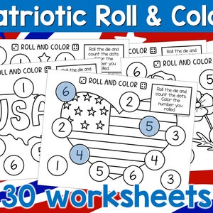 Rouleau patriotique et couleur | Jeu de dés pour enfants pour reconnaître, compter et additionner des nombres