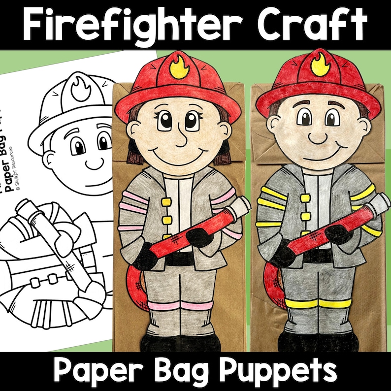 Marionetas de bombero hechas con bolsas de papel / Manualidades divertidas para ayudar a la comunidad para niños imagen 1