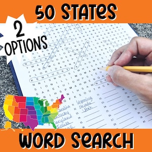 50 States Word Search Puzzle with Two Fun Options | Kids Social Studies Geography Activity