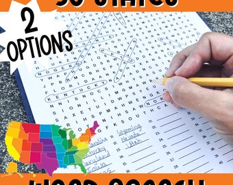 50 States Word Search Puzzle with Two Fun Options | Kids Social Studies Geography Activity