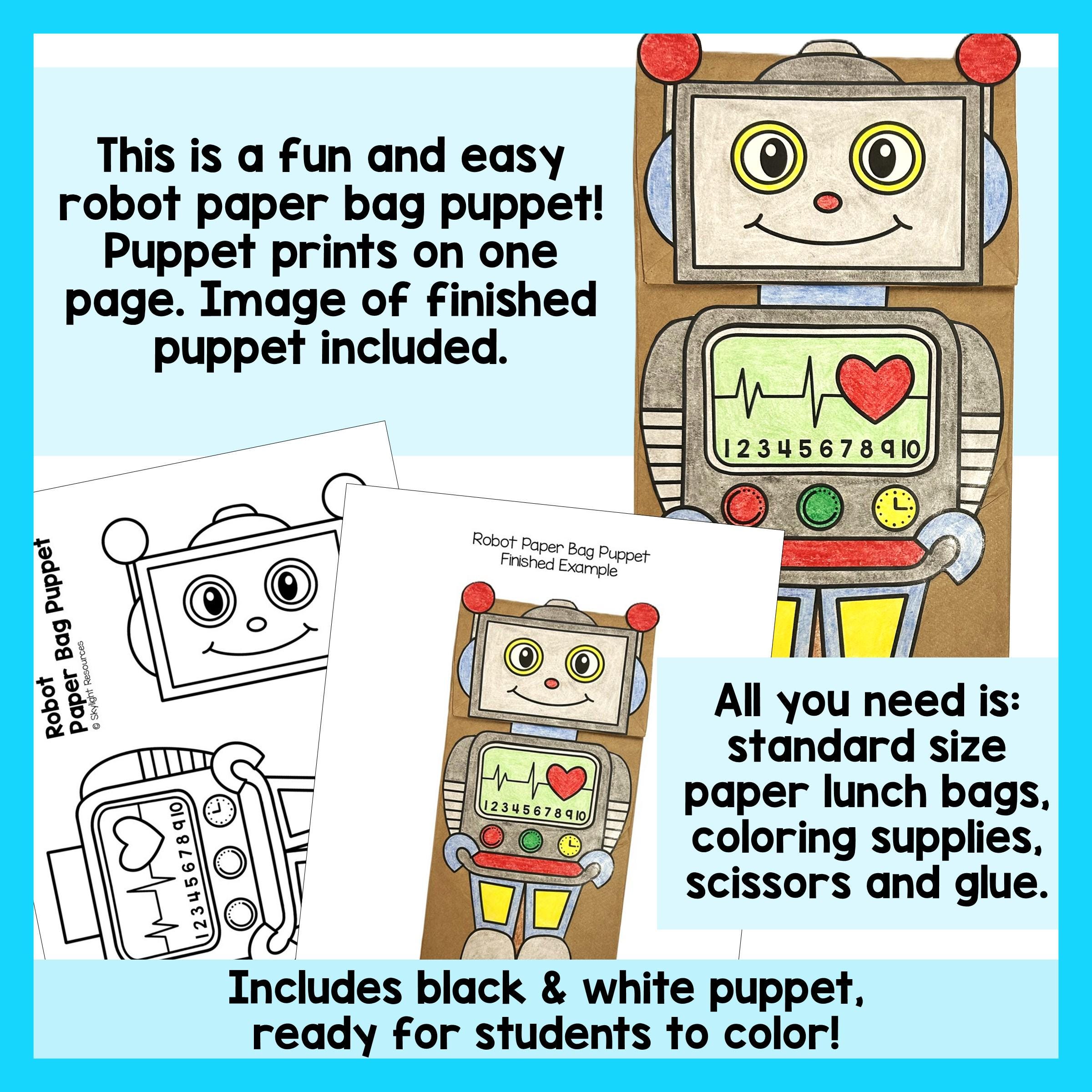 Robot Paper Bag Puppet Fun Craft Activity for Kids - Etsy