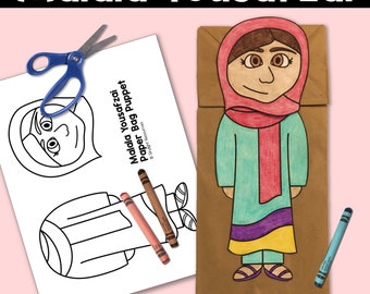 Women's History Month Paper Bag Puppet | Malala Yousafzai Kids Craft Activity