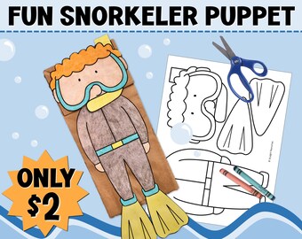 Summer Snorkeler Paper Bag Puppet Kids Craft Activity