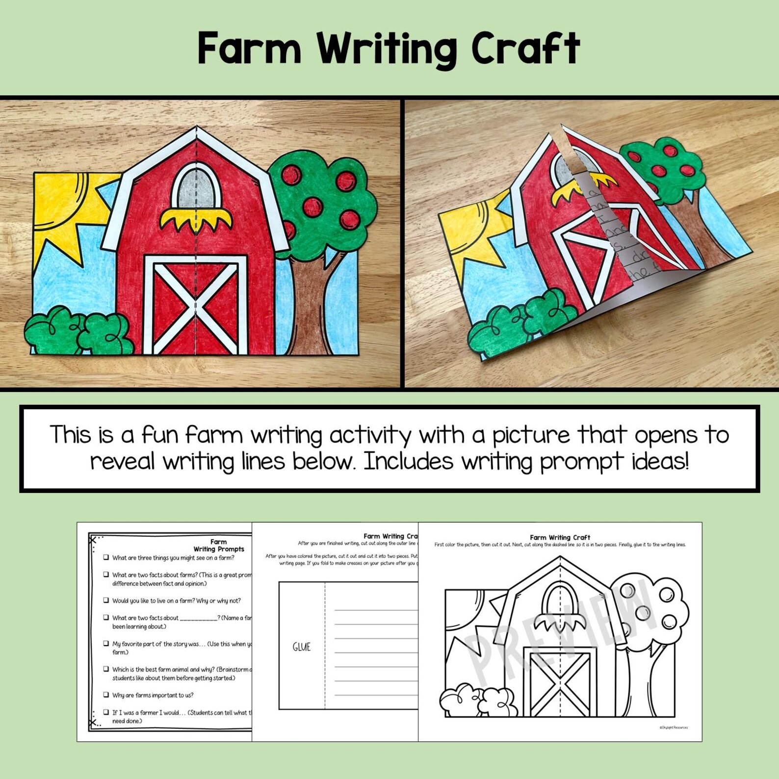 Farm Crafts | Paper Bag Puppets and Barn Writing Craft Activity for ...