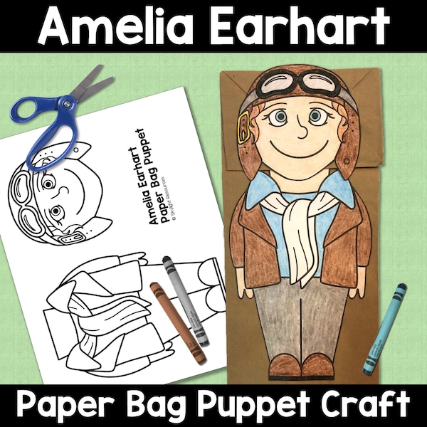 Women's History Month Paper Bag Puppet | Amelia Earhart Craft Activity for Kids