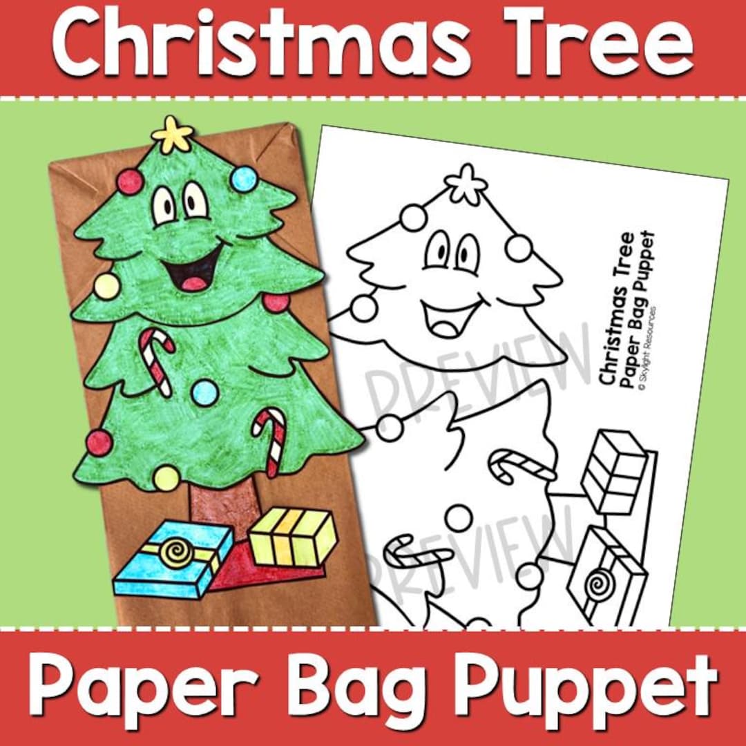 christmas tree paper bag puppet | christmas craft activity for