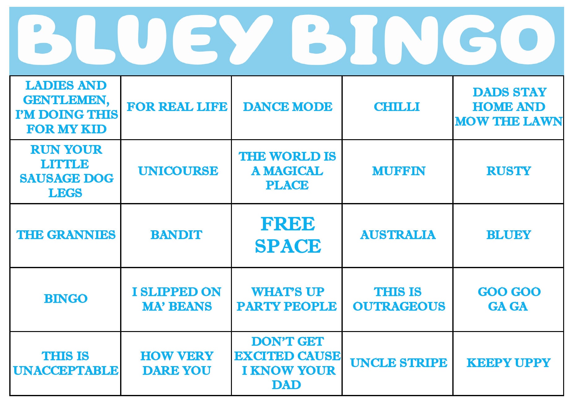 Bluey Personalized Bingo, Printable Bluey Custom Bar/party Bingo Game