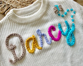 Custom Hand Embroidered Toddler and Baby Name Sweater | Oversized Kids Sweater | Embroidered Name Sweater | Personalized Baby Name Sweater