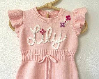 Hand Embroidered Custom Name Romper: Ruffle Baby Romper | Baby Girl Romper | Personalized Baby Gift | Baby Shower Gift | Baby Girl Birthday