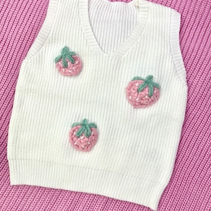 Strawberry Embroidered Toddler and Baby Sweater | Embroidered Sweater Vest | Personalized Baby Name Vest | Sleeveless Sweater | Birthday