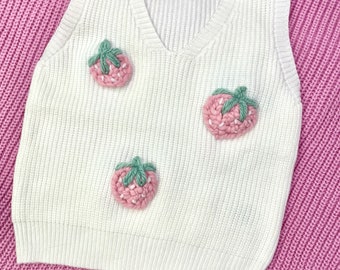 Strawberry Embroidered Toddler and Baby Sweater | Embroidered Sweater Vest | Personalized Baby Name Vest | Sleeveless Sweater | Birthday