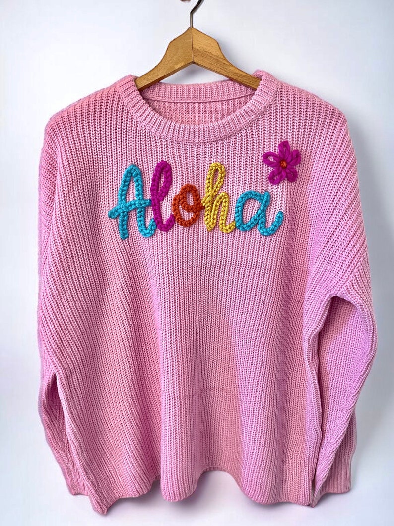 Custom Embroidered Adult Name Sweater Oversized Sweater Embroidered Name Sweater Personalized Adult Sweater Adult Knit Sweater image 8